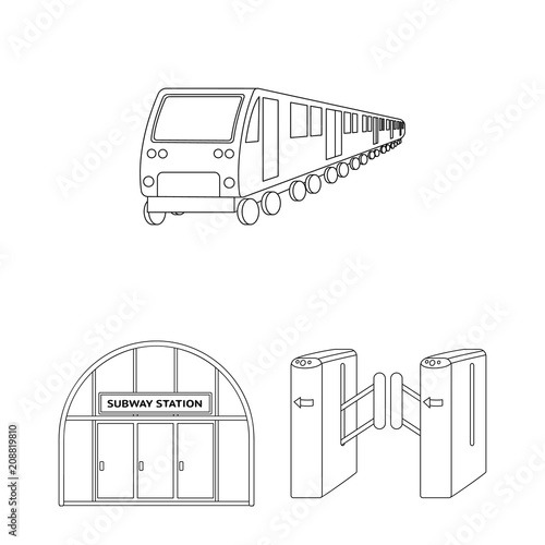 Metro, subway outline icons in set collection for design.Urban transport vector symbol stock web illustration.