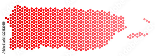 Red dotted Puerto Rico map. Geographic scheme in red color with horizontal gradient. Vector concept of Puerto Rico map created of sphere spot pattern.