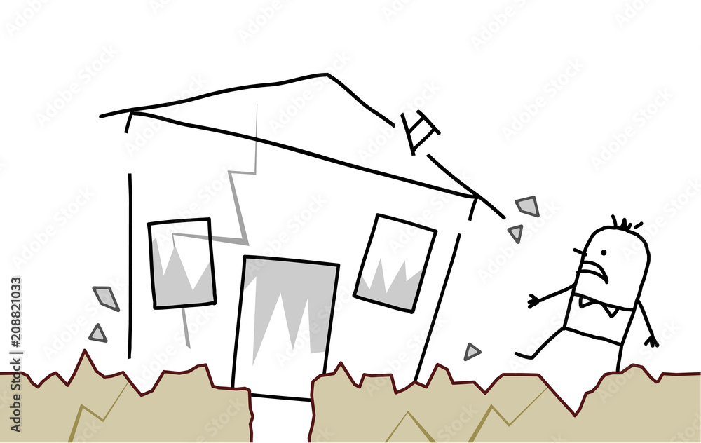 Cartoon man with house and earthquake Stock Vector | Adobe Stock