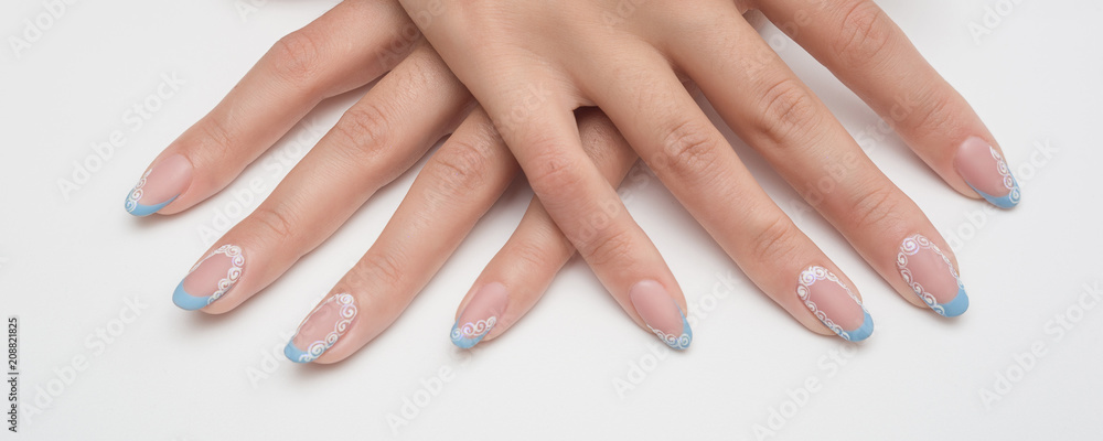 Beautiful blue manicure in light gel art Beautiful blue manicure in light gel art