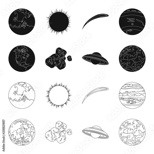 Moon, Venus of the planet of the solar system. Nil, a meteorite. Planets set collection icons in black,outline style vector symbol stock illustration web.