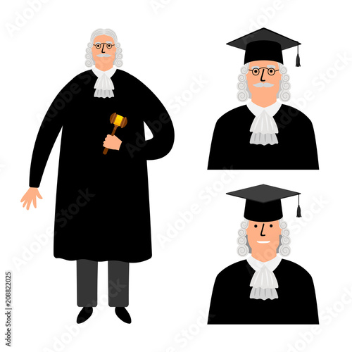 Richter. Cartoon judge vector illustration, legal court character in mantle isolated on white