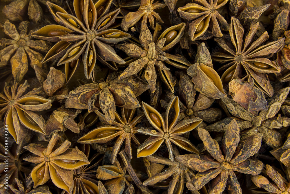 starry anise with seeds seasoning desserts background culinary vegetable brown