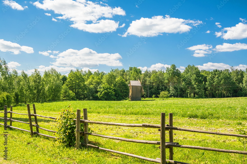 Rural landscape with windmill