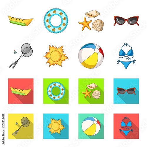 A game of badminton, a ball and the sun.Summer vacation set collection icons in cartoon,flat style vector symbol stock illustration web.