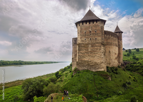 Khotyn Fortress on the Dnister river on a cloudy day  Western Ukraine