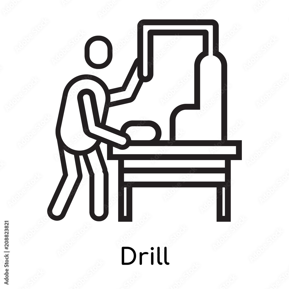 Drill icon vector sign and symbol isolated on white background, Drill logo concept, outline symbol, linear sign Drill icon vector sign and symbol isolated on white background, Drill logo concept, outline symbol, linear sign