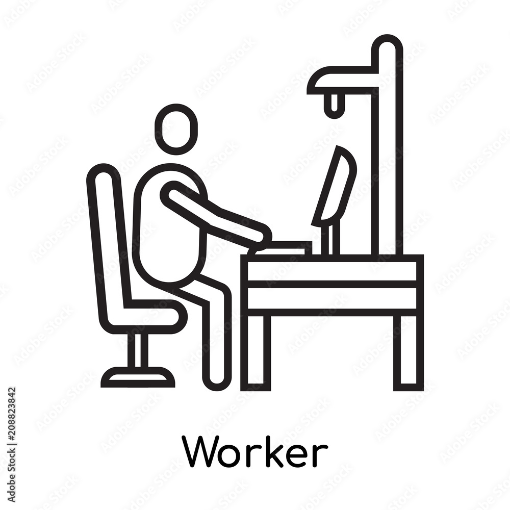 Worker icon vector sign and symbol isolated on white background, Worker logo concept, outline symbol, linear sign Worker icon vector sign and symbol isolated on white background, Worker logo concept, outline symbol, linear sign