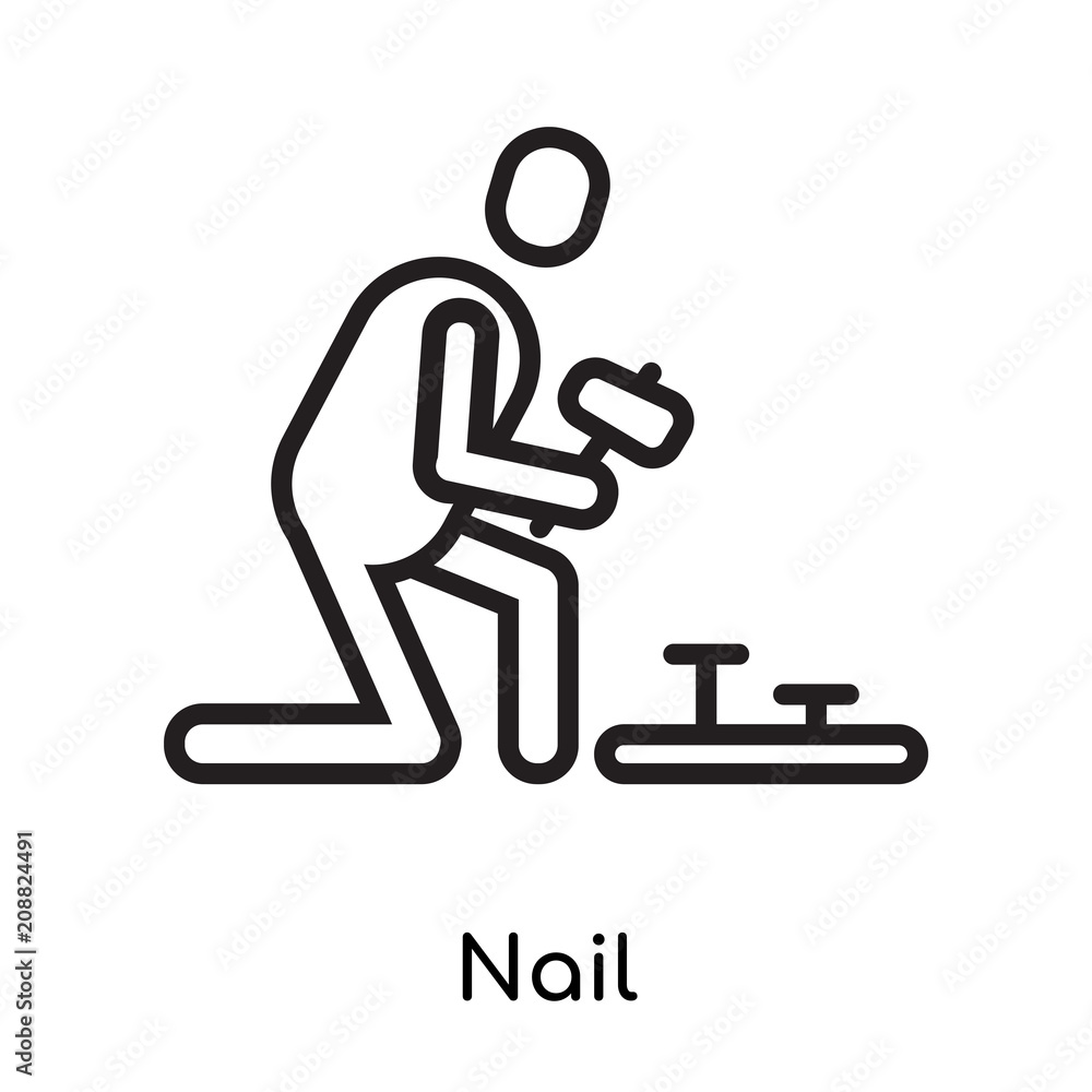 Nail icon vector sign and symbol isolated on white background, Nail logo concept, outline symbol, linear sign Nail icon vector sign and symbol isolated on white background, Nail logo concept, outline symbol, linear sign