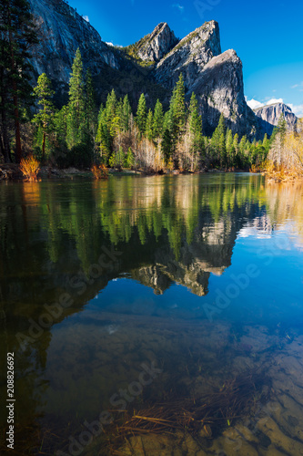 Three Brothers Reflection in Merced River