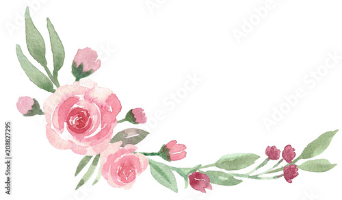 Loose Floral Watercolor Corner with Roses