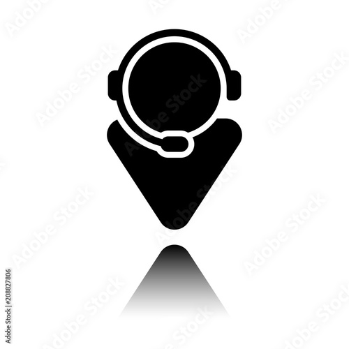 customer service. support service. simple icon. Black icon with mirror reflection on white background