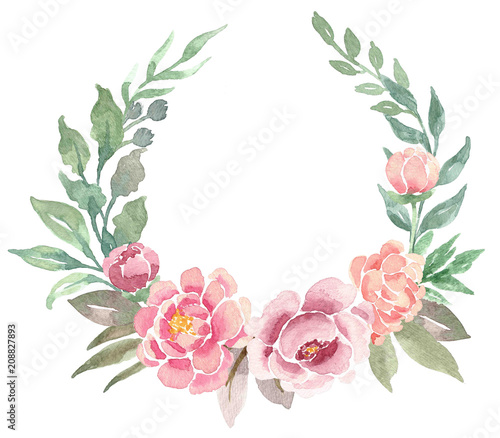 Loose Floral Watercolor Wreath with Peonies © aves