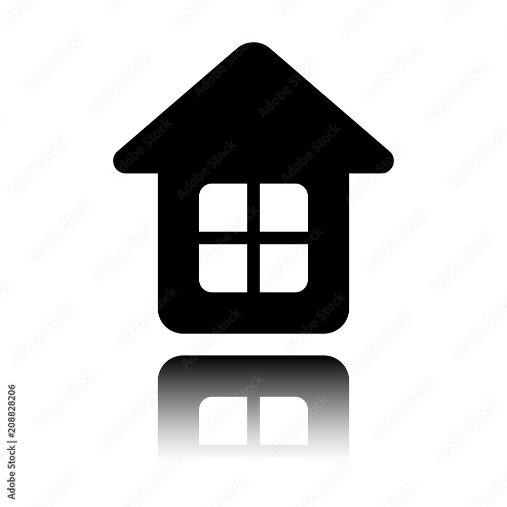 Simple house icon. Black icon with mirror reflection on white background Simple house icon. Black icon with mirror reflection on white background