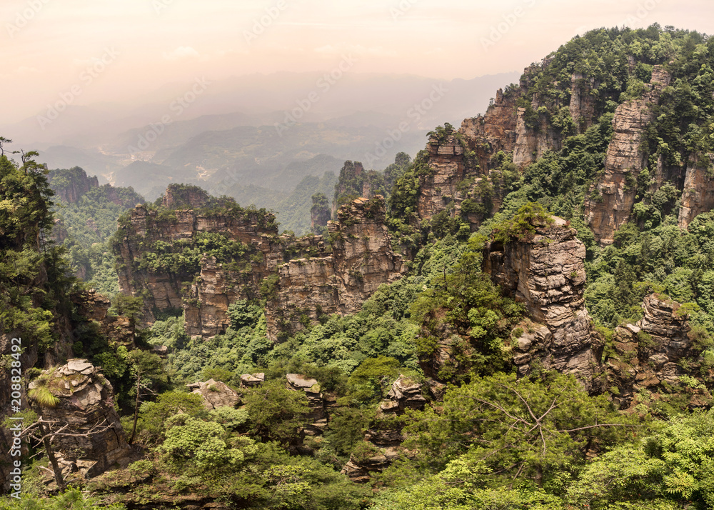 Panorama: The natural Great Wall karst columns at Yuanjiajie Mountain, Wulingyuan Scenic Area, Zhangjiajie National Forest Park, Hunan Province, China, Asia Panorama: The natural Great Wall karst columns at Yuanjiajie Mountain, Wulingyuan Scenic Area, Zhangjiajie National Forest Park, Hunan Province, China, Asia