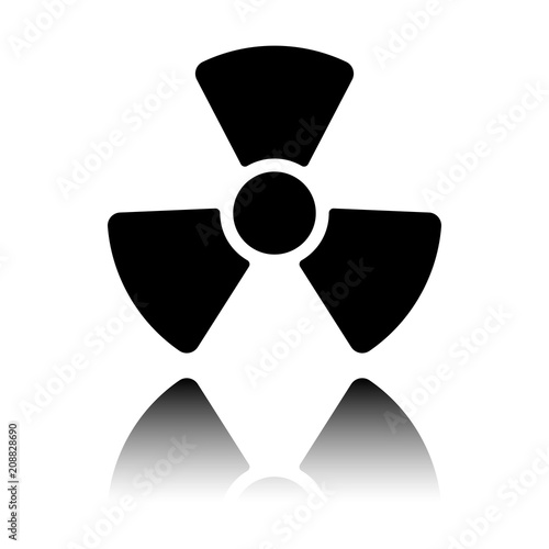 Radiation simple symbol. Radioactivity icon. Black icon with mirror reflection on white background