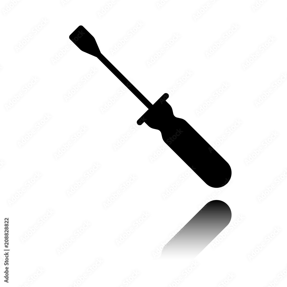 Simple silhouette of screwdriver. Black icon with mirror reflection on white background Simple silhouette of screwdriver. Black icon with mirror reflection on white background