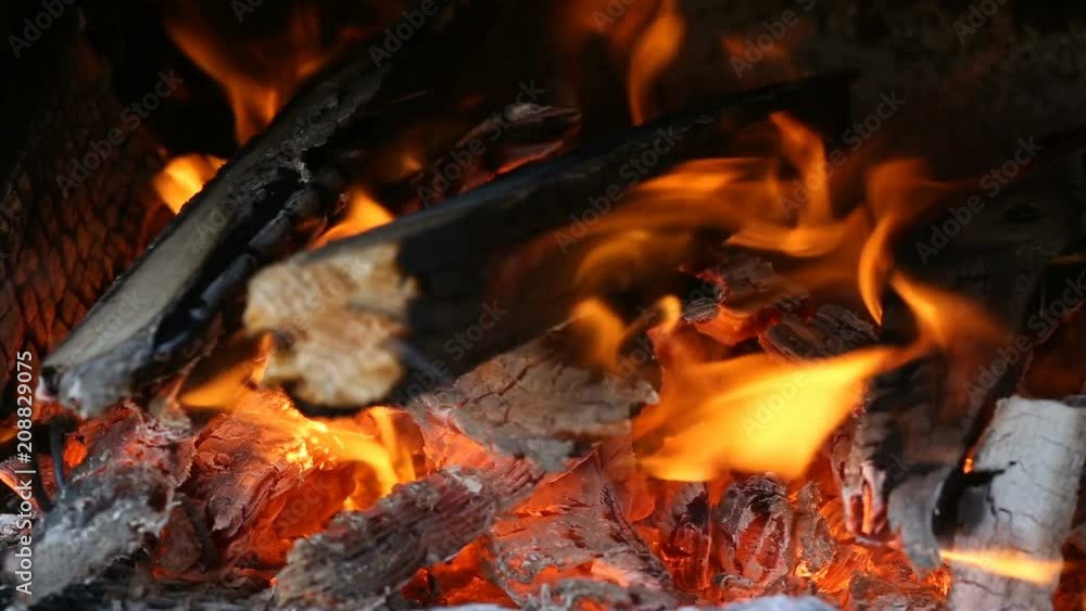 Wood Burning Fire Under a Barbecue In Summer Season Wood Burning Fire Under a Barbecue In Summer Season