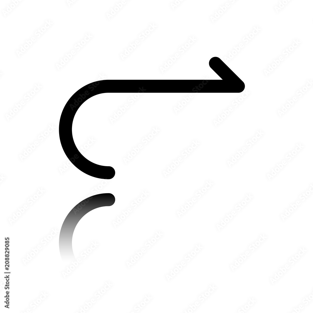 Simple arrow, forward. Navigation icon. Simple arrow, backward. Navigation icon. Linear symbol with thin line. One line style. Black icon with mirror reflection on white background