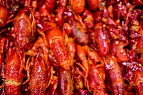 Boiled red crawfish lobsters.