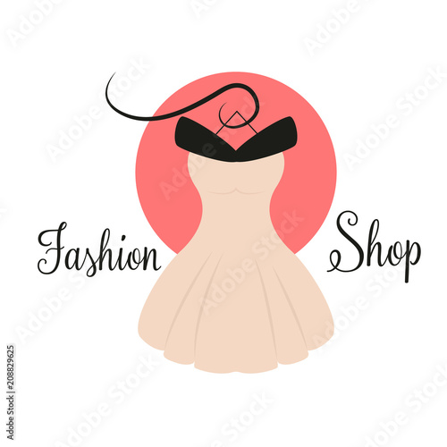 Women fashion logo design template. Dress emblem