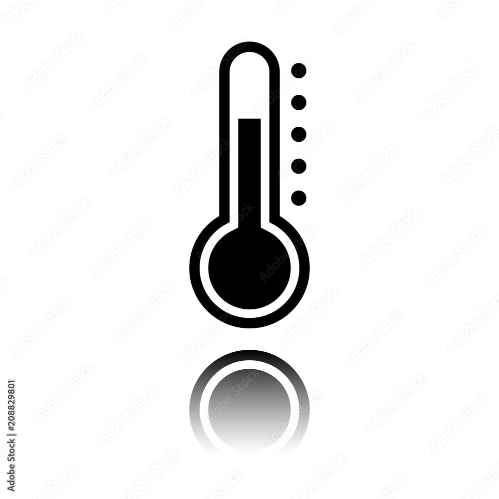 Simple thermometer icon. Black icon with mirror reflection on white background Simple thermometer icon. Black icon with mirror reflection on white background