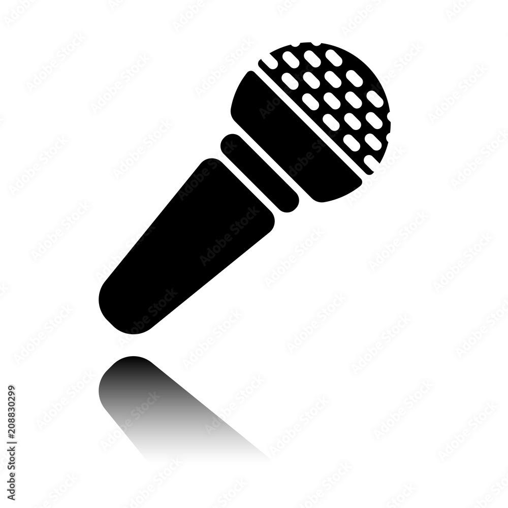 Hands microphone icon. Black icon with mirror reflection on white background Hands microphone icon. Black icon with mirror reflection on white background