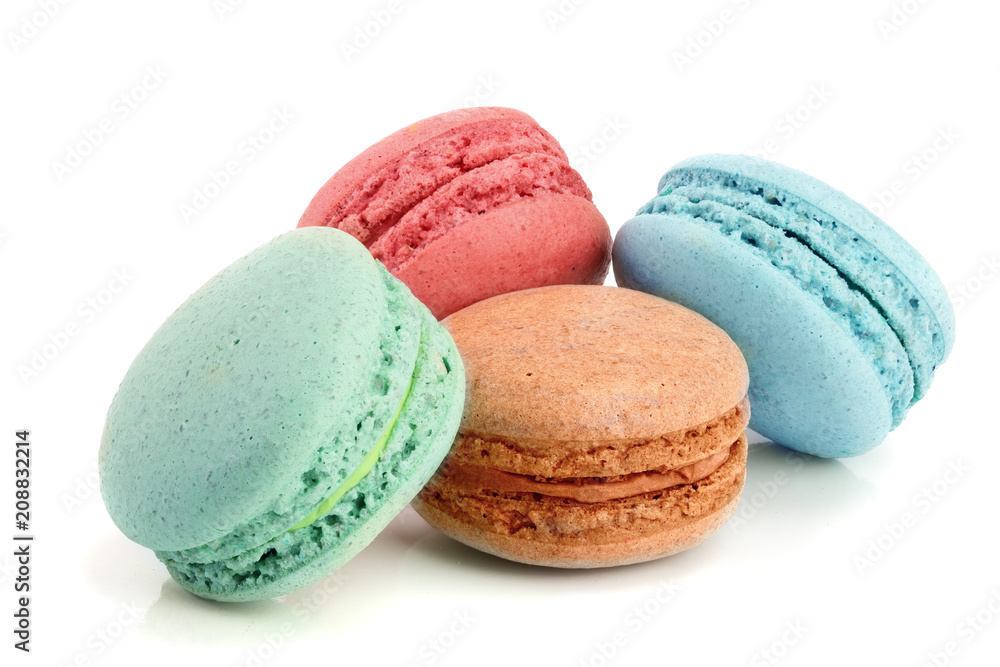 colorful macaroons isolated on white background closeup colorful macaroons isolated on white background closeup