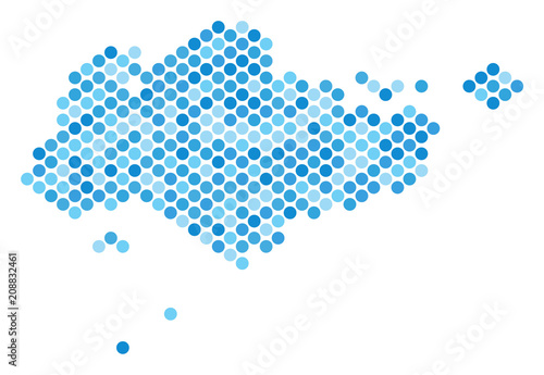Blue circle dot Singapore map. Vector geographic map in blue color hues on a white background. Vector mosaic of Singapore map constructed of spheric point pattern.
