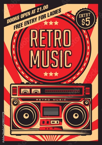 Retro Boombox Music Tape Recorder Radio Old Vintage Signage Poster Vector