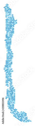 Blue round spot Chile map. Vector geographic map in cold blue color hues on a white background. Vector composition of Chile map designed of round dot array.