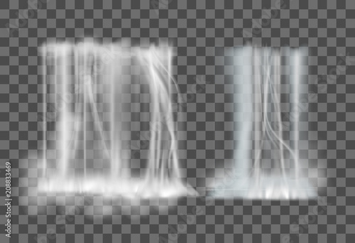 Realistic Waterfall set isolated on transparent background. Vector Illustration.