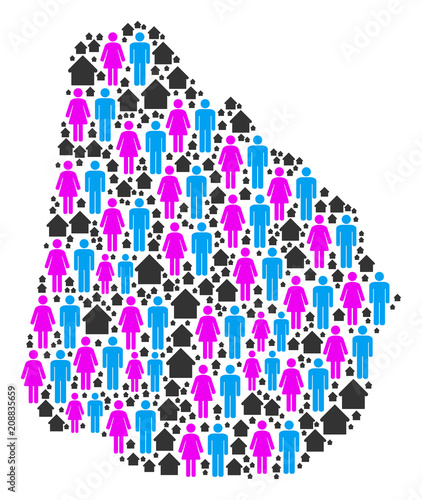 Population Uruguay map. Household vector concept of Uruguay map made of scattered men and woman and property elements in various sizes. Abstract social presentation of national mass cartography.