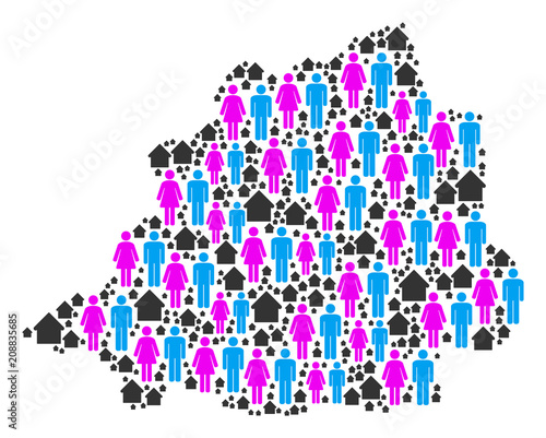 Population Vatican map. Household vector composition of Vatican map designed of scattered man and woman and real estate elements in variable sizes. Abstract social scheme of national mass cartography.