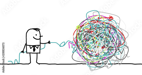 Cartoon man untangling a knot