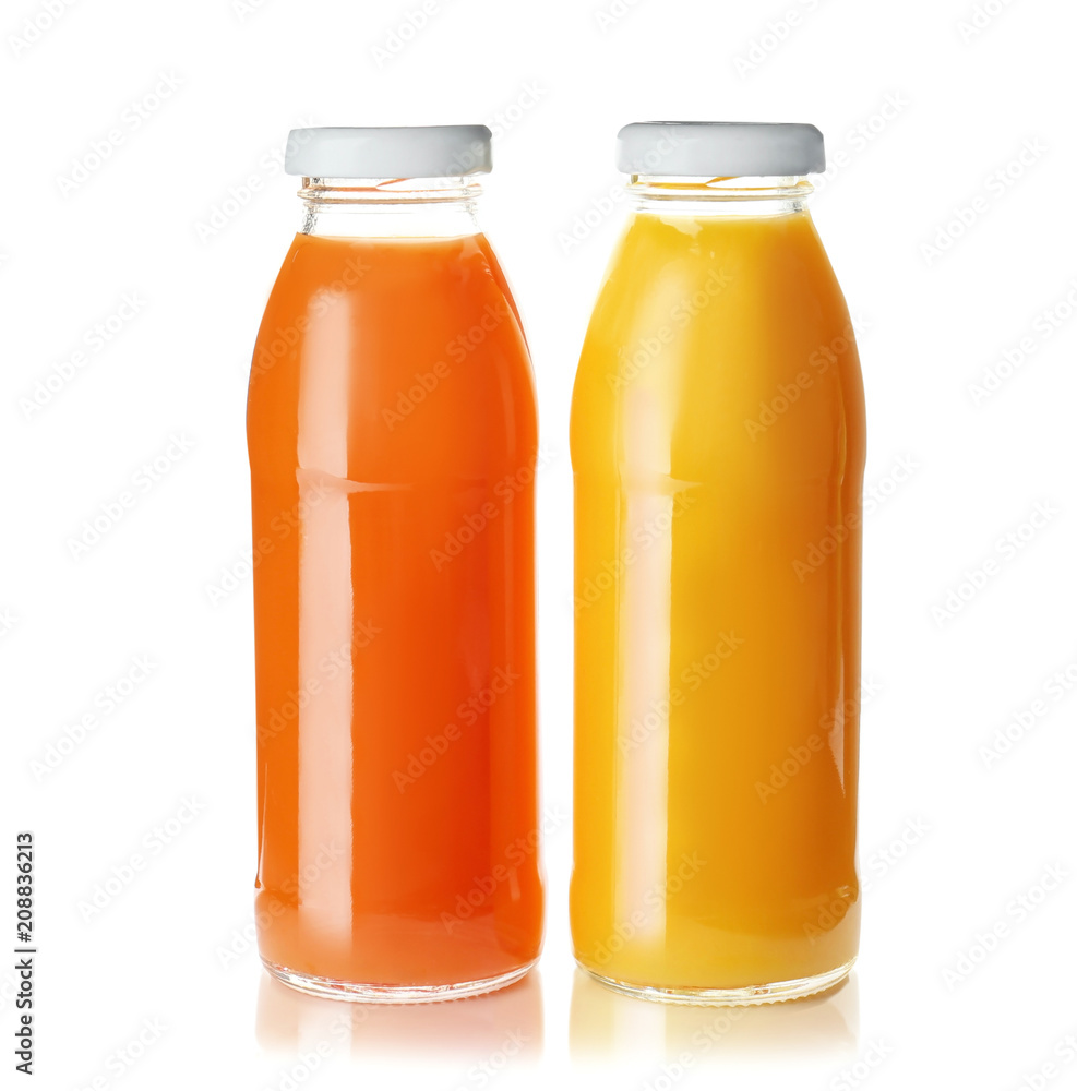 Bottles with fresh juices on white background Bottles with fresh juices on white background