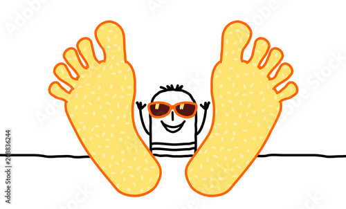 Cartoon relaxing  summer man with big feet
