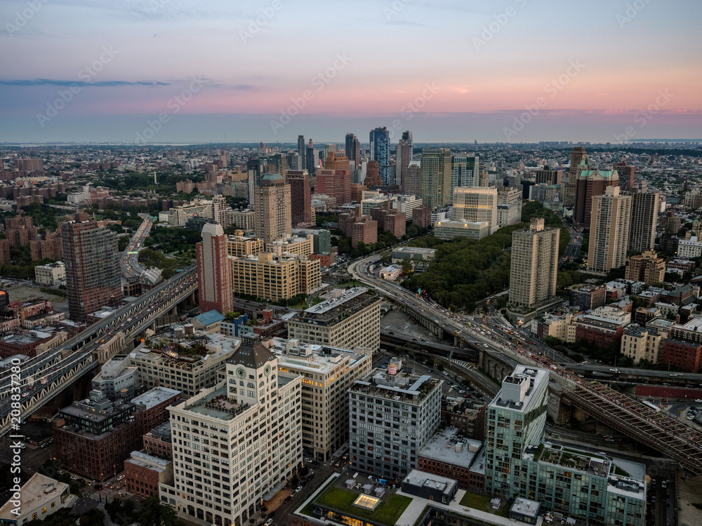 Aerial perspective of Downtown Brooklyn at sunset. Aerial perspective of Downtown Brooklyn at sunset.