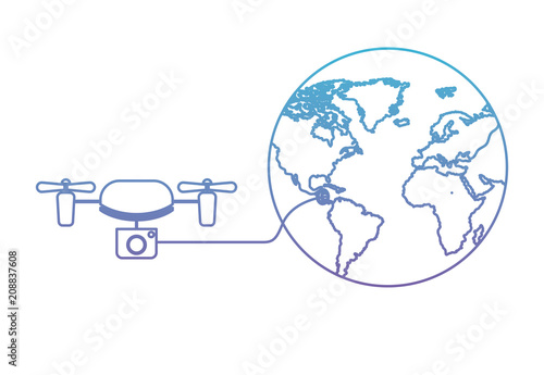 world planet with drone flying technology vector illustration design