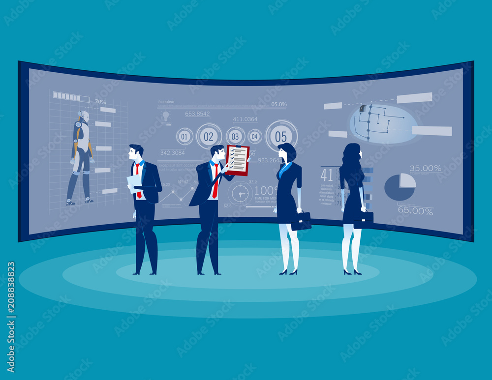 Front of screen for data analysis business. Concept business technology  vector illustration, Flat business cartoon, Technology Future, Data system,  Analyze Team. Stock Vector | Adobe Stock