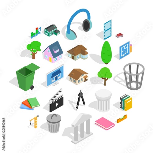 Excellent house icons set. Isometric set of 25 excellent house vector icons for web isolated on white background
