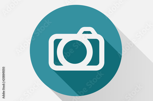 Icono azul de cámara de fotos.