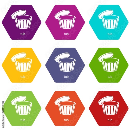 Tub icons 9 set coloful isolated on white for web
