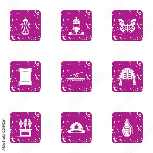 Meddling icons set. Grunge set of 9 meddling vector icons for web isolated on white background