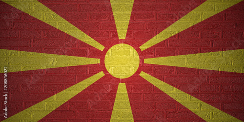 Flag of Macedonia on brick wall, 3d illustration