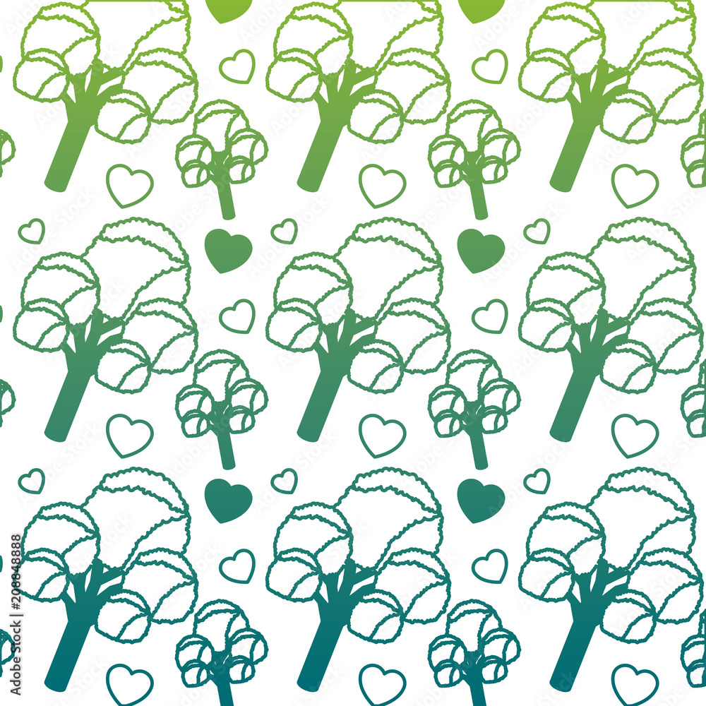 tree plant and hearts isometric pattern background vector illustration design