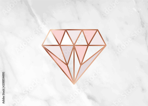 Geometric rose gold diamond shape with marble background texture design for packaging, wedding card and cover template.    