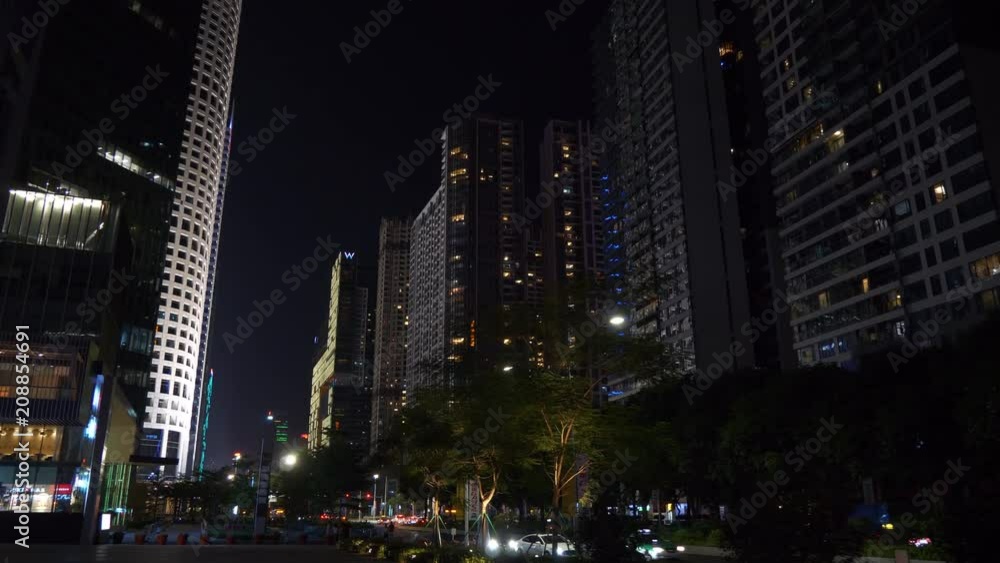 night illuminated guangzhou city downtown street panorama 4k china
