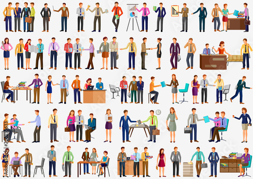Business character man and woman working office colleague doing meeting, confrence, presentation