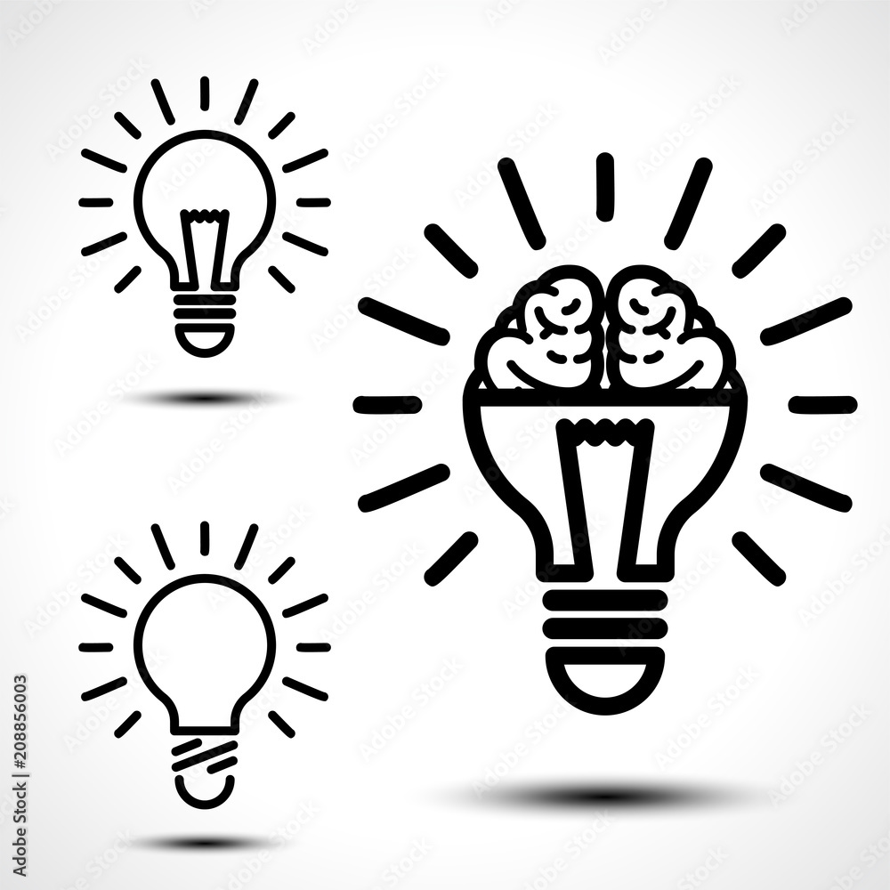 Light bulb with a brain - idea, creative, technology icons Light bulb with a brain - idea, creative, technology icons
